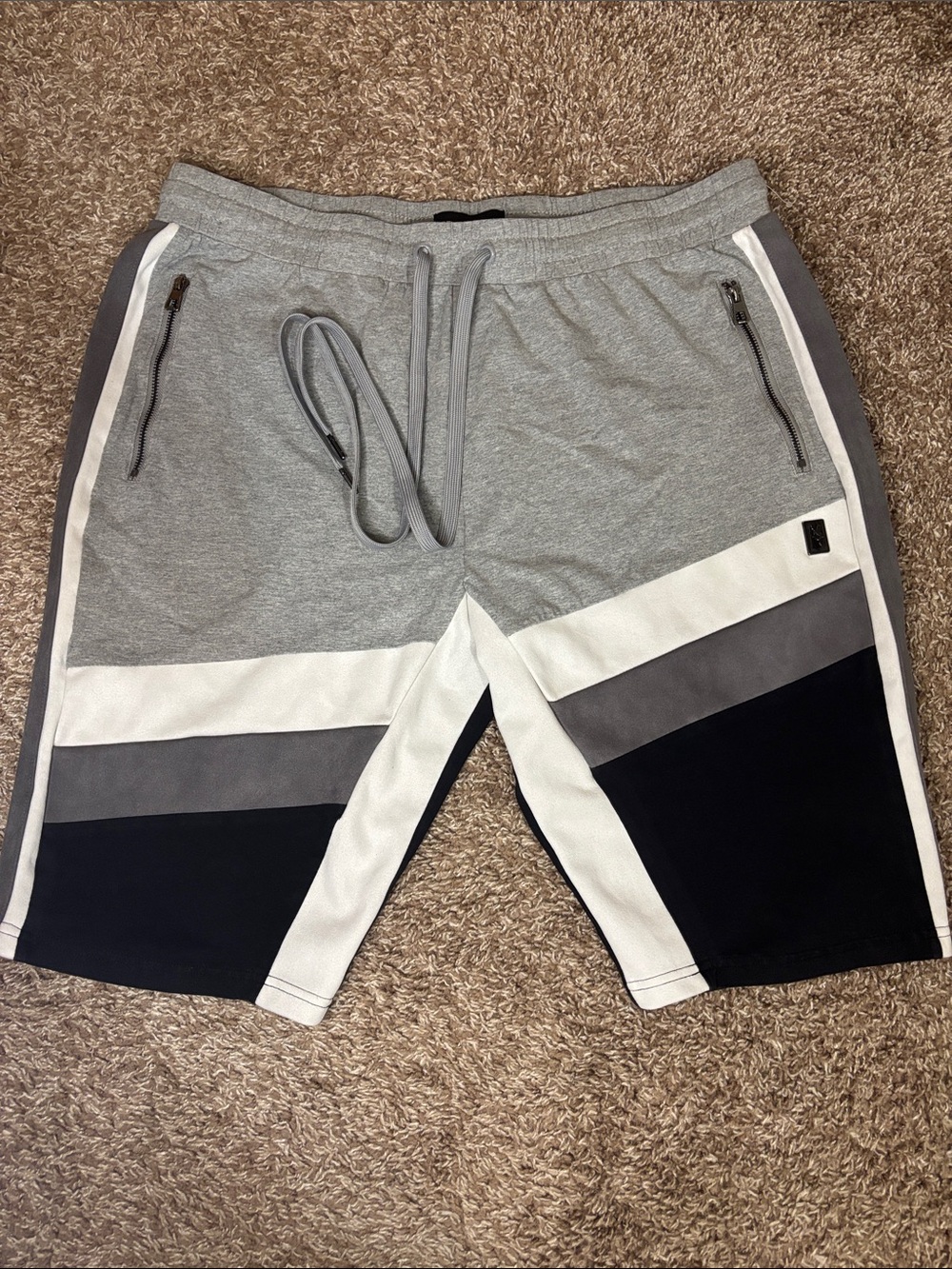 Men's Colorblock Athletic Shorts in Grey, Black & White